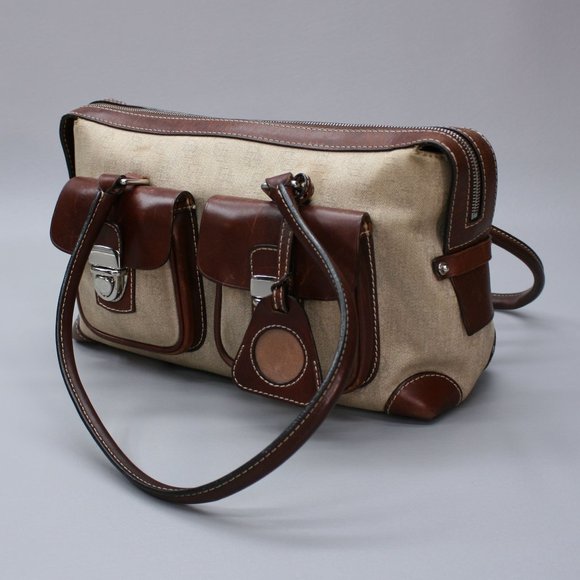 Dooney & Bourke Cloth Logo Brown Leather Buckle 2-Pocket Handbag Purse - Picture 12 of 12